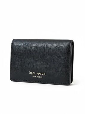 kate spade Black Pebbled Leather Bifold Wallet with Gold Logo